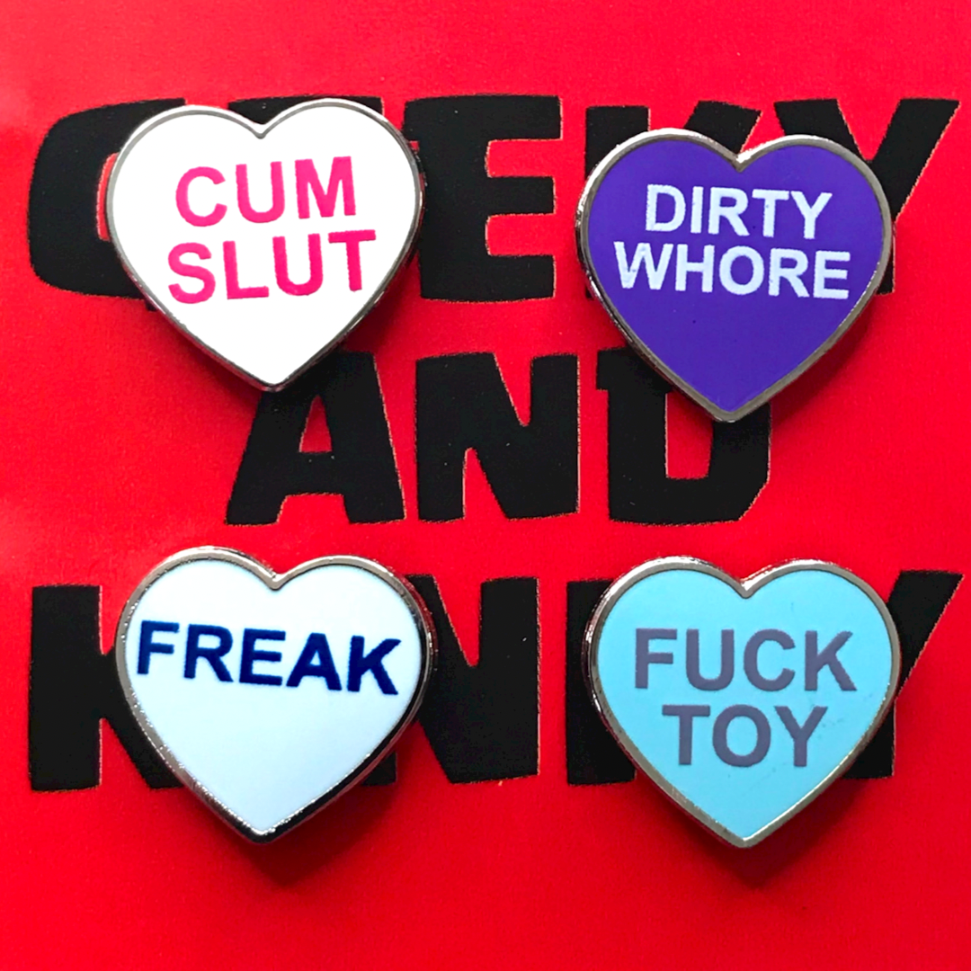 Kinky Hearts Cum Slut Enamel Pins