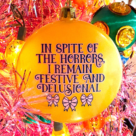In Spite Of The Horrors Plastic Xmas Tree Holiday Ornament